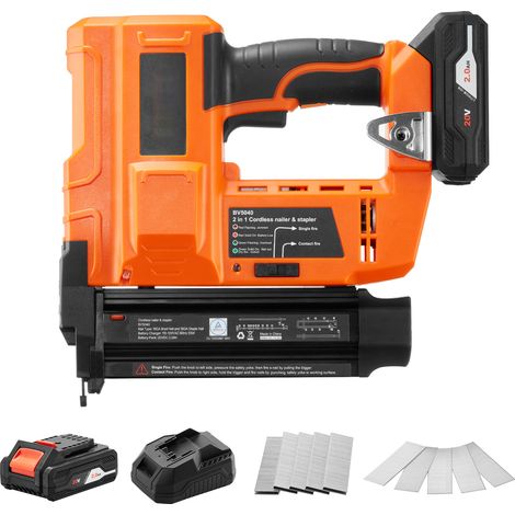 Mophorn Chiodatrice Brad a Batteria, Calibro 18, Sparachiodi Elettrica da 20 V, con 500 Chiodi e 500 Graffette, Batteria agli Ioni di Litio e Caricabatterie, Ideale per Lavorazione del Legno (1/5)