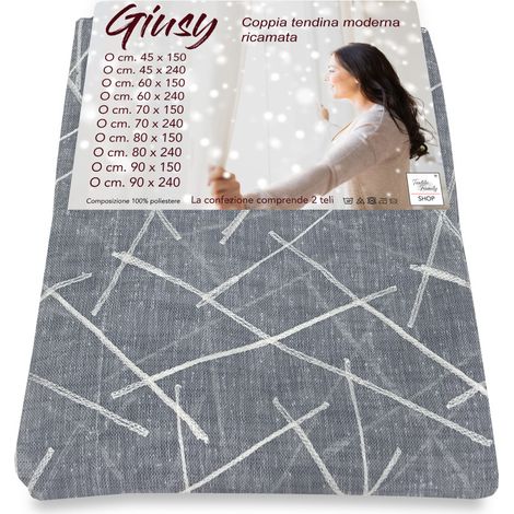 Tendina Giusy Grigio - Coppia Tende Vetro Moderne Semitrasparenti Effetto Bouclè in Poliestere COPPIA (2 TELI) CM. 90X240