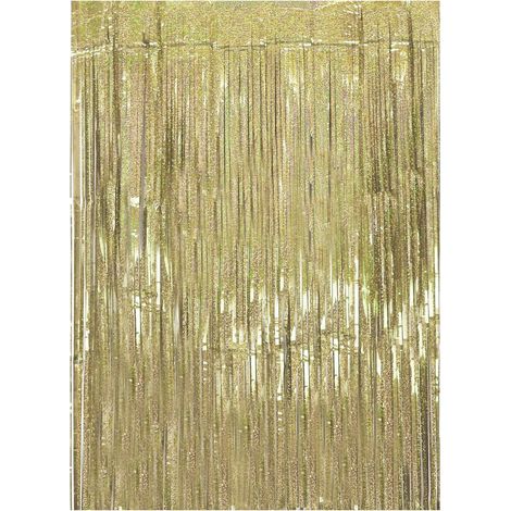Rideau à Franges Métallique Champagne Doré, Décoration Brillante en Aluminium pour Fêtes et Mariages (1/5)