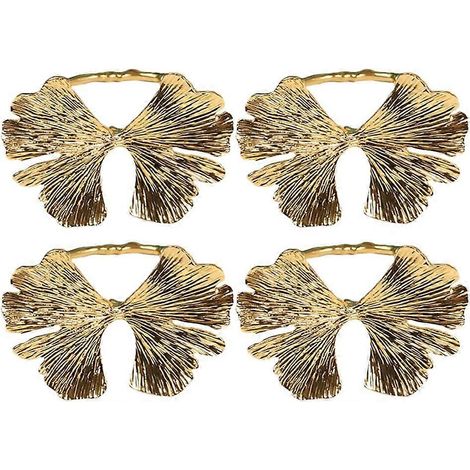 Lot de 4 ronds de serviette en forme de feuille de ginkgo, avec boucle en métal, pour la décoration de Thanksgiving, Noël, un mariage ou toute autre fête. (1/5)