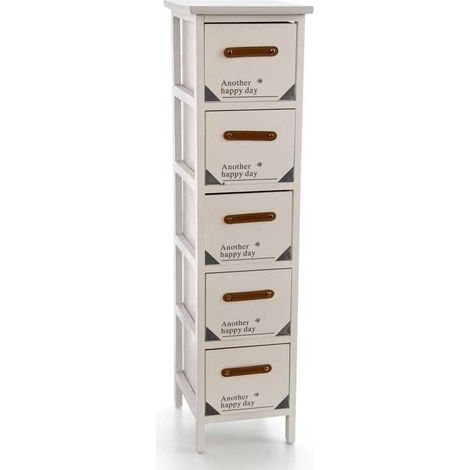 CASSETTIERA IN LEGNO DECORATA CON 5 CASSETTI COLORE BIANCO 26 X 32 X 98 CM (1/2)