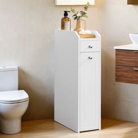 Armoire de Rangement Étroit, Commode avec Tiroir, Meuble pour Salle de Bains, Idéal Petits Espaces, Blanc