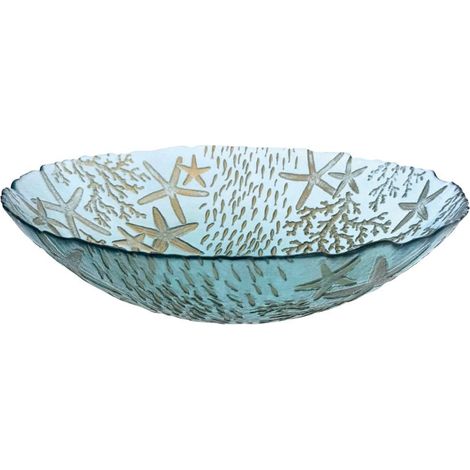 Saladier en Verre Bleu Mer Bol de Service pour Salades et Fruits 33 x 33 x 9 cm - PANGIVO (1/4)
