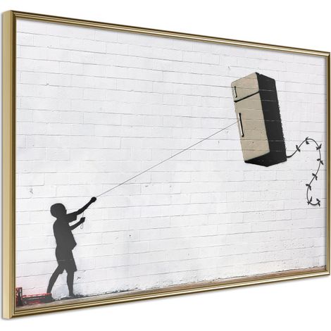Affiche Murale Encadrée "Banksy Fridge Kite" 45 x 30 cm Or