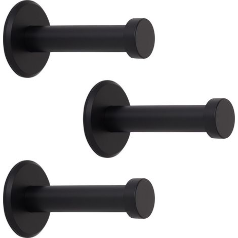 SOTECH Garderobenhaken TALEA (Ø 10 / 15 mm) Edelstahl massiv inkl. Befestigungsmaterial, schwarz eloxiert (Länge 50 mm, Gesamtlänge 53 mm), 3 x Wandhaken