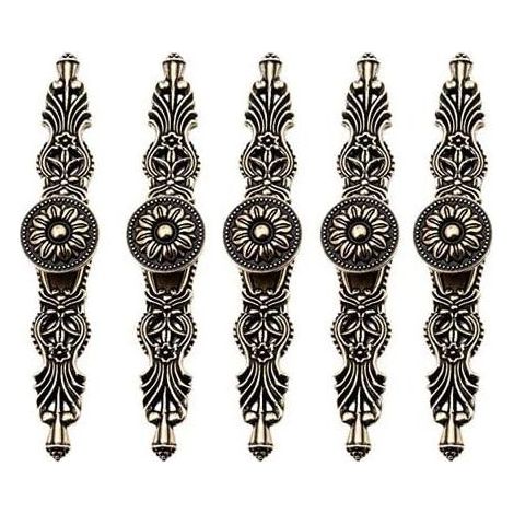 Ensemble de 5 poignées de porte de meuble style rétro vintage, couleur bronze, pour meubles anciens (bibliothèque, commode, armoire, tiroir) KLB (1/4)