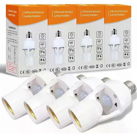 1/4er-Packung 360°-Infrarot-Bewegungsmelder E27-Fassung Lampenfassung mit Sensor, einstellbarem Induktions-Lichtverzögerungsschalter (1/4)