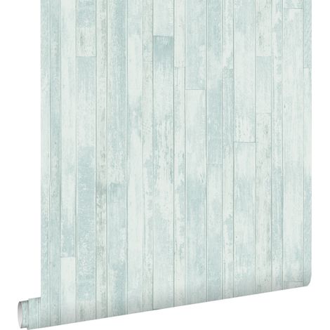 papier peint imitation bois turquoise grisé  - ESTAhome
