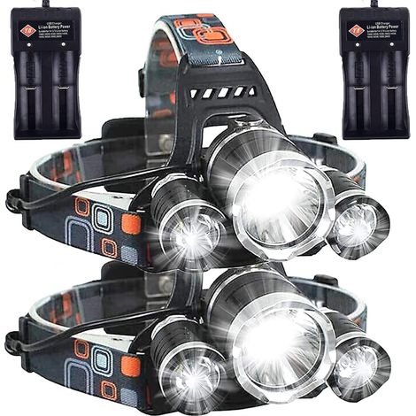 Wiederauflaare LED-Stirnlampe, 6000 Lumen, superhell, 4 Modi, wasserdicht, mit Sensor, Sicherheitslicht – 2er-Pack