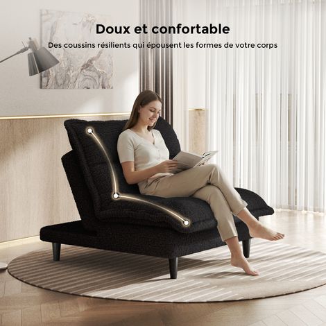 Fauteuil Convertible Noir -tapis beige offerte– Canapé Lit et Fauteuil de Sol Confortable, Housse Lavable en Machine (1/5)