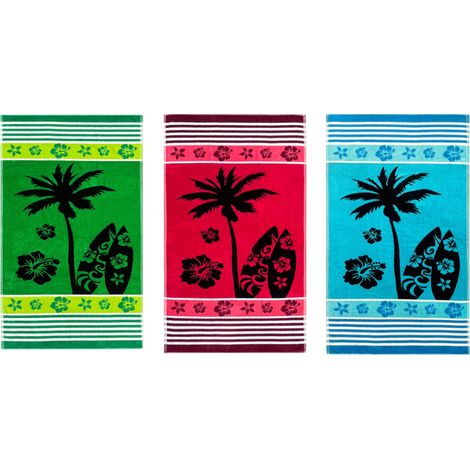 Telo Mare Jacquard Spugna Asciugamano Spiaggia Disegno Palm Beach, misuraTelo MarecoloreVerde D3