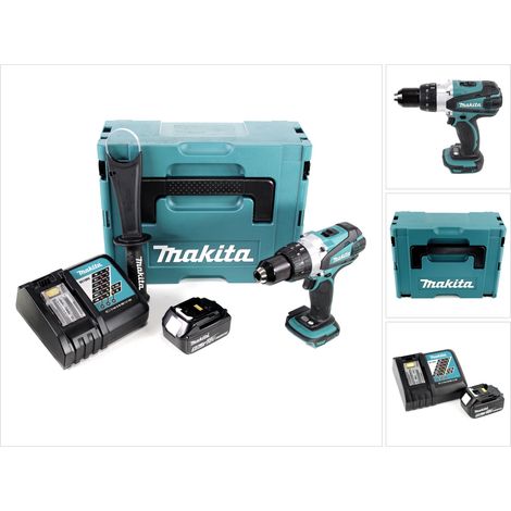 Taladro atornillador a batería Makita DDF 458 RT1J 18V 91 Nm en Makpac con 1x batería BL 1850 B 5.0 Ah y cargador DC18RC