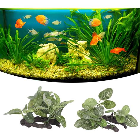 Décoration Aquarium Haute Simulation - 2 Plants Artificiels PE Verte 10x8x8cm pour Terrarium, Résineux, Reptiles (1/5)