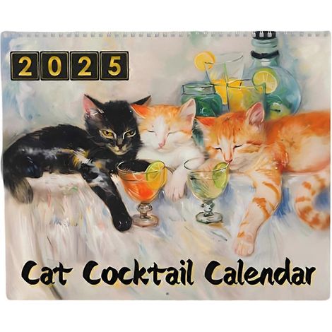Calendrier 2025 des cocktails pour chats - Calendrier mural 2025 des heures de miaulement (1/5)