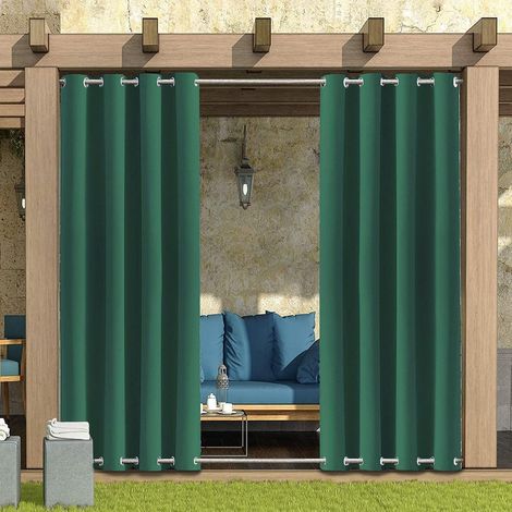 Windproof outdoor curtains with eyelets at the top and bottom, water-resistant curtains for patio, gazebo, garden (green, 132 x 274 cm) (1/5)