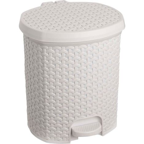 Cubo de basura / papelera polivalente, con tapa, diseÃ±o rattÃ¡n, capacidad 11,5L, tamaÃ±o 27,5x29x32,5 color blanco nÃ³rdico