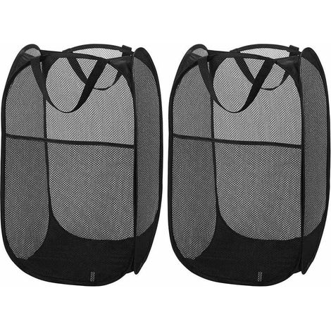 Cesta de lavandería retráctil de malla (2 unidades), plegable, con asas resistentes, portátil, fácil de abrir y plegar [negro] (1/4)