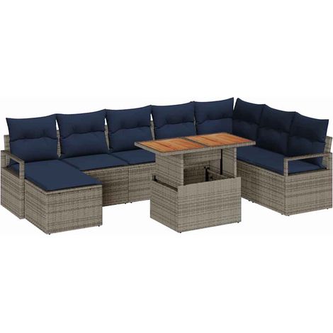 Conjunto de sofás de jardín 9 pcs Gris y marino vidaXL (1/5)