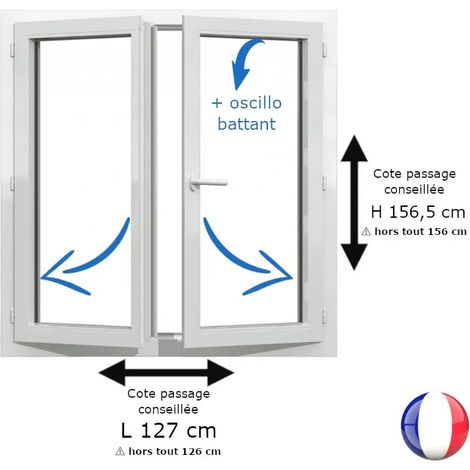 Fenêtre PVC blanc 2 vantaux hors tout H 156 x L 126 cm oscillo battant pour pose rénovation (1/5)