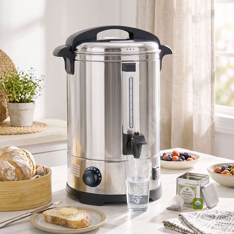 Distributeur d'Eau Chaude en Inox 8L 1500 W, 9 Niveaux de Température 30-110 °C, Maintien au Chaud, Robinet, Argenté (1/5)