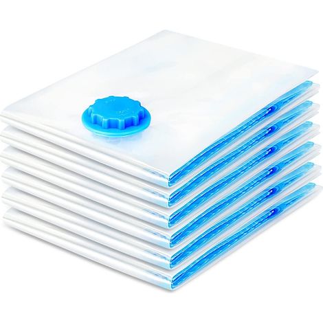 Lot de 6 sacs de rangement sous vide avec double fermeture éclair et triple valve turbo, offrant 80 % d'espace supplémentaire pour la literie, les voyages, les oreillers, les couettes et les couvertur (1/5)