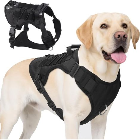 Tactical Dog Harness, Anti-Pull Harness for Medium Large Dogs, Adjustable Breathable Dog Harness with Handle Safety Control, (Black, L) (1/5)