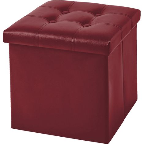 Pouf Contenitore In 2 Misure Medio 38x38 - Grande 50x50 Quadrato Portaoggetti In Ecopelle Poggiapiedi Salotto Sgabello Pouff Camera Design Con Coperchio Bordeaux - 50x50x50