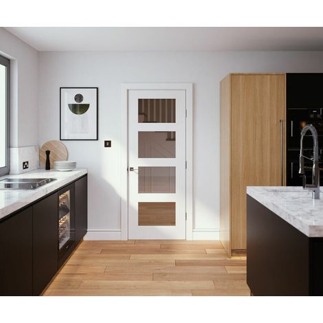 Shaker 4 Panel White Primed Glzd Door 1981 x 762mm (1/2)