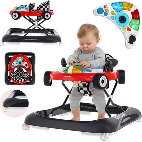 Trotteur interactif pour bébé, rouge et noir, voiture de course