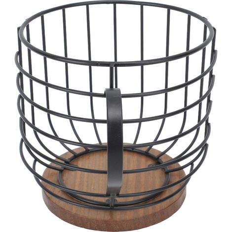 Kaffeekapselhalter aus Eisen, großes Fassungsvermögen, platzsparend, Holzsockel, Aufbewahrungsorganizer für Kaffeekapseln, ideal für Zuhause oder die Kaffeeecke, schwarz mit Deckel. (1/5)
