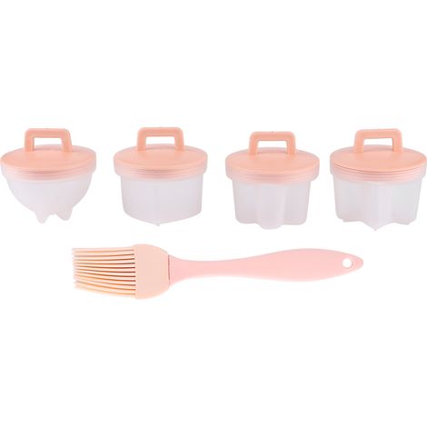 Ensemble de 4 moules à pudding et cuiseurs à œufs en plastique avec pinceau à huile, accessoire de cuisine, rose (1/5)