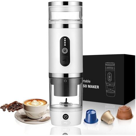 Machine à Café Portable 3 en 1 avec Mousseur à Lait,Machine à Expresso à Capsules 20 Bar et Café Moulu pour Bureau Voiture Camping Randonnée Voyage Noël Anniversaire,Blanche (1/5)