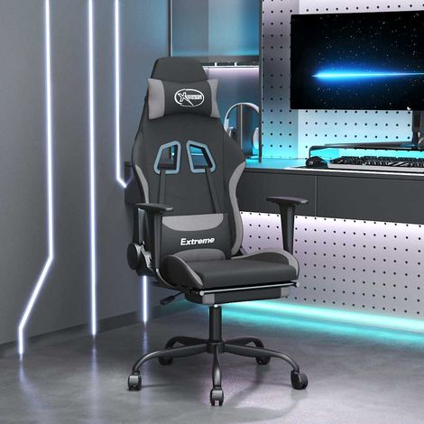 vidaXL Silla gaming con reposapiés tela gris claro y negro (1/5)