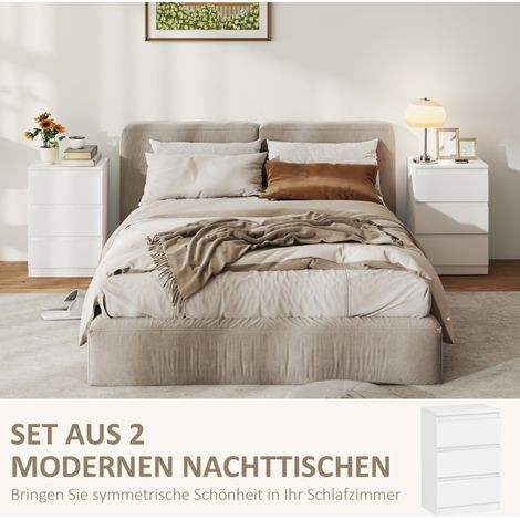 Table de nuit blanc, lot de 2 meubles d'appoint avec 3 tiroirs, chevet pour chambre ou séjour, dimensions 40x30x59,5 cm (1/5)