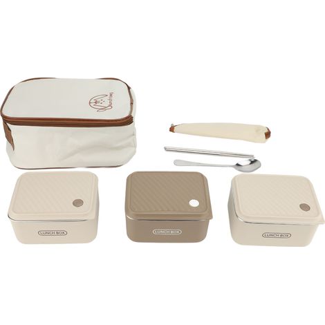 Lot de 3 Lunch Boxes 600ML Inox Isotherme Résistant au Four avec Sac, Bagages, Couvercle Sécurisé, Ustensiles et Porte-Aliments (1/5)