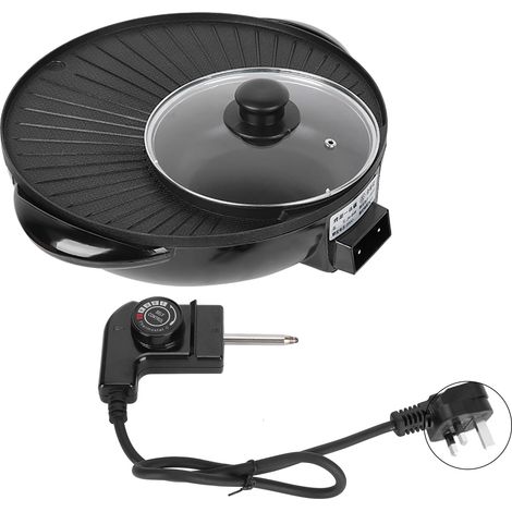Grill électrique 2 en 1 + marmite – antiadhésif – couvercle verre – prise UK 220V