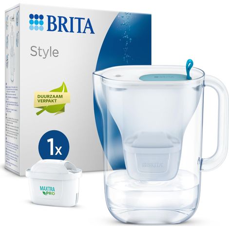 BRITA Caraffa filtrante Style Blue (2,4 L) con 1 cartuccia MAXTRA PRO All-in-1 - caraffa dal design con LED LTI intelligente e coperchio a scatto - ora in confezione sostenibile Smart Box (1/5)
