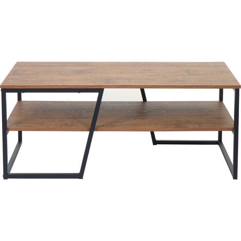 Couchtisch HHG-131, Wohnzimmertisch Beistelltisch Sofatisch, Ablage Metall 3D-Struktur 46x110x60cm, Wildeiche-Optik