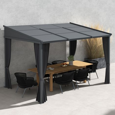 Pergola, en métal et aluminium, gris foncé, 3,65 x 2,55 m, pour jardin et terrasse, aluminium et métal, toit de patio pour jardin et cour