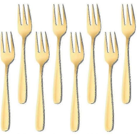 Ensemble de 8 fourchettes à gâteau artisanales de cuisine en acier inoxydable doré (1/5)