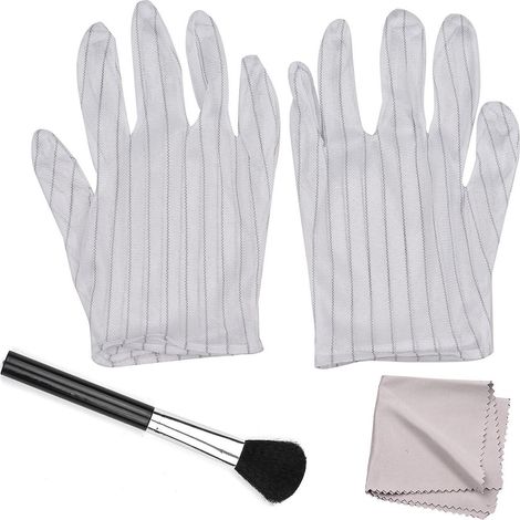 Andoer 3-in-1 Kamerareinigungsset mit 1 Paar antistatischen Handschuhen + 1 Objektivpinsel + 1 Reinigungstuch