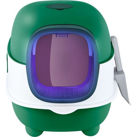 Aqrau Bac à Litière pour Chat,Maison de Toilette pour Chat Fermé, Stérilisation et Désodorisation aux Ultraviolets avec Pelle, Nettoyage Facile Vert (1/5)