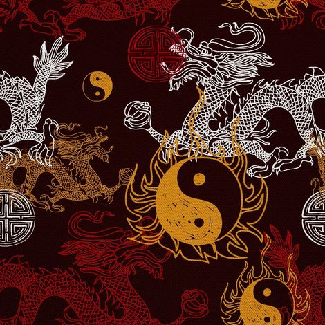 Outdoor Dekostoffe Oxford - Motiv Drache, Yin-Yang (1/5)