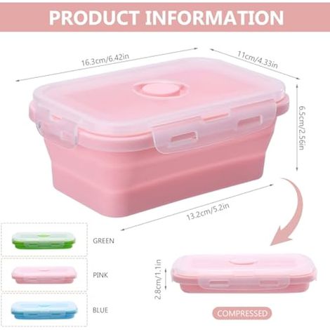 3 Pcs Bote à Lunch en Silicone Pliante, 500ml Bento Lunch Box Micro Ondable Réfrigérateur Congélateur, Boite a Lunchbox Pliables avec Couvercles, Boite Pique Nique Meal Prep Alimentaires (1/4)