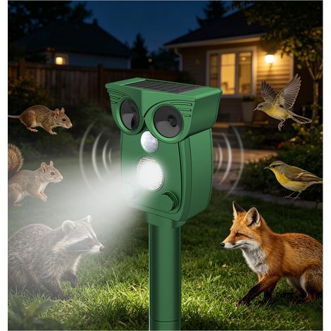 Repulsif Chat Exterieur Ultrason, Anti Taupe Ultrason Solaire IP64 Répulsif pour Anti Chats Chiens Souris Ratons Oiseaux (1/5)