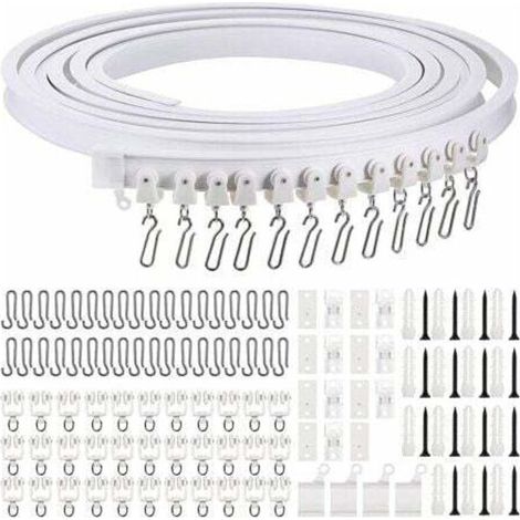 Rail de rideau souple incurvé 5m – Crochets en métal – Supports de plafond amovibles – Pour rideaux lourds et angles variés (1/5)