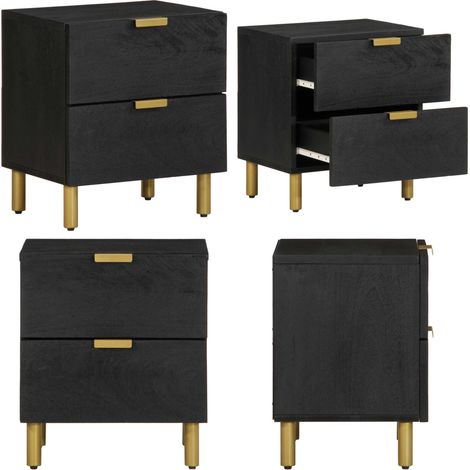 vidaXL Table de chevet noir 40x33x46 cm bois de manguier solide (1/5)