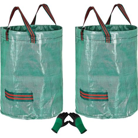 300L Garden Bag Green Waste Bag, 2 Pieces Reusable Garden Bags with Handles, Freestanding Foldable Green Waste Bag with 1 Pair of Garden Gloves for Leaves Mowing Plant Debris (1/5)