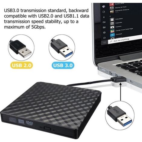 Lecteur/graveur DVD externe USB, compatible PC portable, bureau et tout-en-un. (1/5)