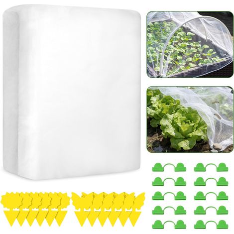 Filet Anti Insecte 3x10M, Comprenant 12 Pièges Collants et 10 Clips de Serre, Découpable à Volonté Filet Jardin Potager, Filet Protection Fraisier Protection Efficace Contre Les Parasites